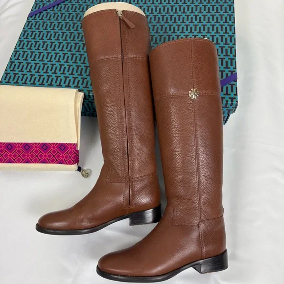 TORY BURCH Boots Brown Leather Tall Jolie Riding Boots 6.5 - Picture 5 of 14